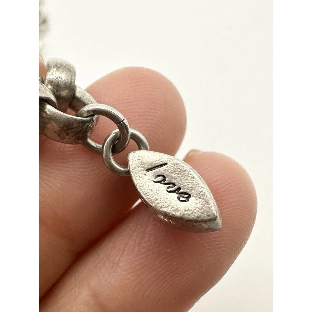 925 Silver Oval Chain Crystal Charm Bracelet Engraved Dream Love 9” 29.52gr